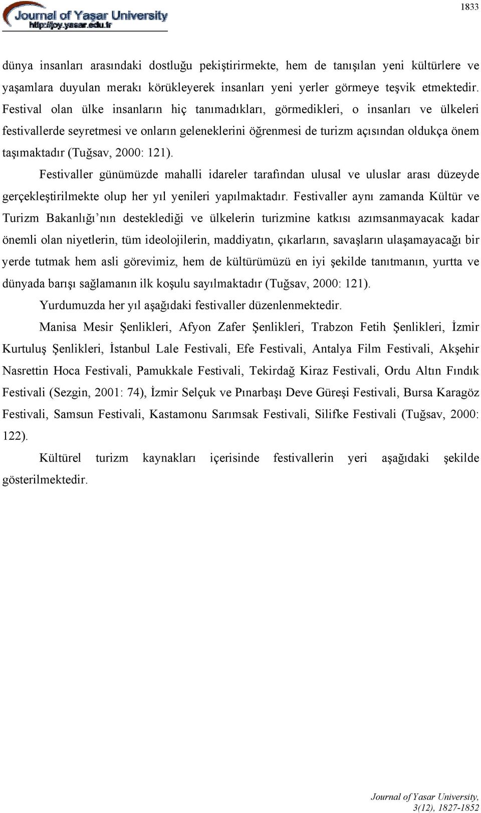 (Tuğsav, 2000: 121). Festivaller günümüzde mahalli idareler tarafından ulusal ve uluslar arası düzeyde gerçekleştirilmekte olup her yıl yenileri yapılmaktadır.