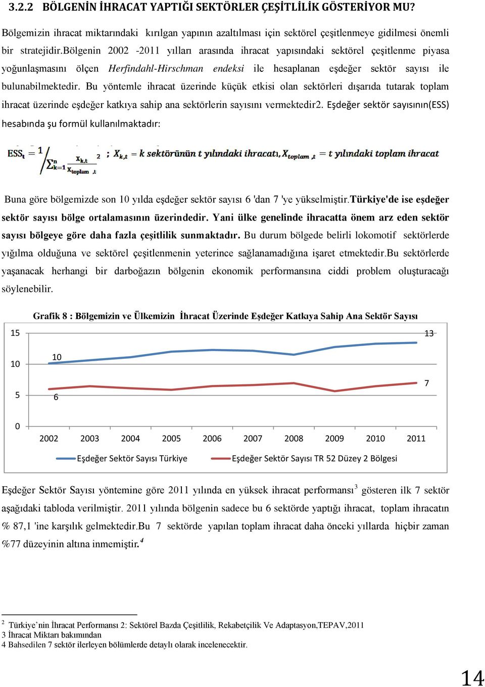 Bu yöntemle ihracat üzerinde küçük etkisi olan sektörleri dışarıda tutarak toplam ihracat üzerinde eşdeğer katkıya sahip ana sektörlerin sayısını vermektedir2.