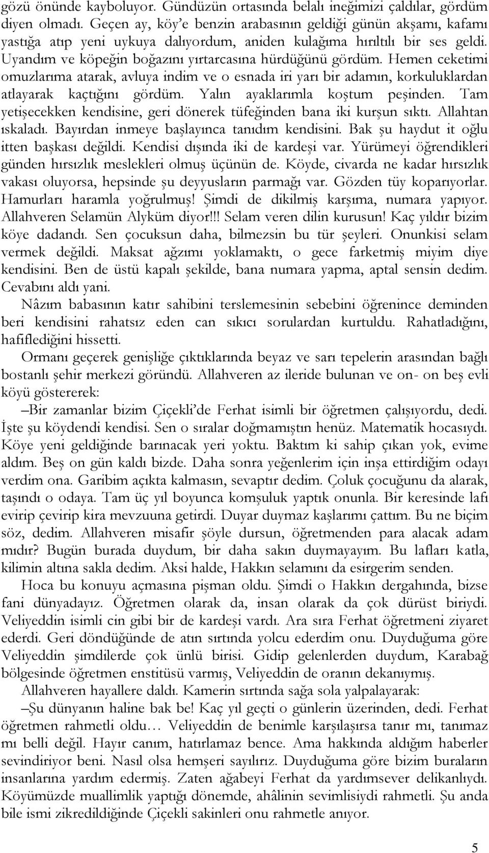 Hemen ceketimi omuzlarıma atarak, avluya indim ve o esnada iri yarı bir adamın, korkuluklardan atlayarak kaçtığını gördüm. Yalın ayaklarımla koştum peşinden.