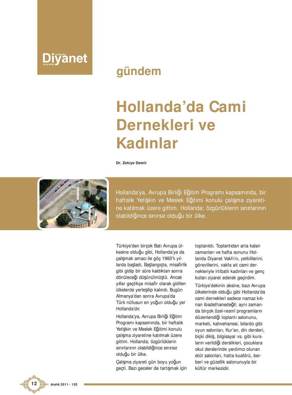 Hollanda; özgürlüklerin sınırlarının olabildiğince sınırsız olduğu bir ülke. Türkiye den birçok Batı Avrupa ülkesine olduğu gibi, Hollanda ya da çalışmak amacı ile göç 1960 lı yıllarda başladı.