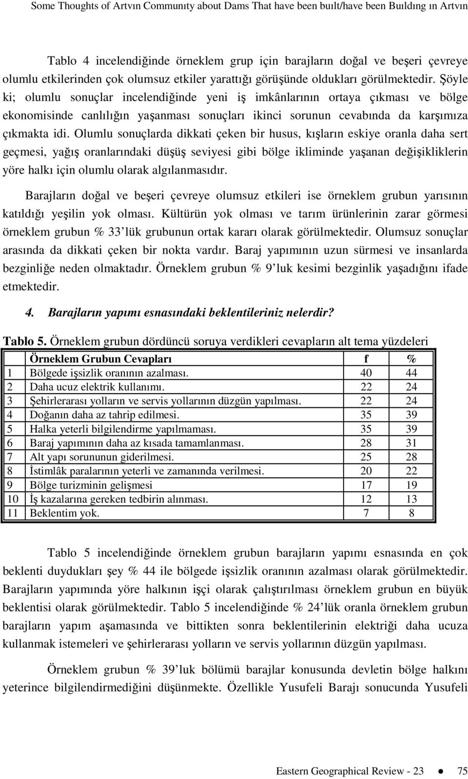 Şöyle ki; olumlu sonuçlar incelendiğinde yeni iş imkânlarının ortaya çıkması ve bölge ekonomisinde canlılığın yaşanması sonuçları ikinci sorunun cevabında da karşımıza çıkmakta idi.