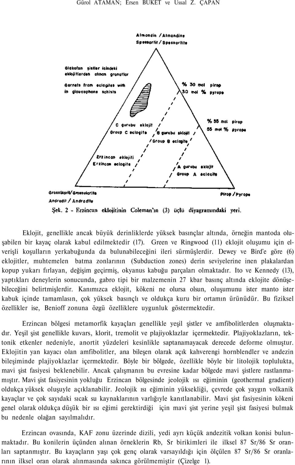 Dewey ve Bird'e göre (6) eklojitler, muhtemelen batma zonlarının (Subduction zones) derin seviyelerine inen plakalardan kopup yukarı fırlayan, değişim geçirmiş, okyanus kabuğu parçaları olmaktadır.