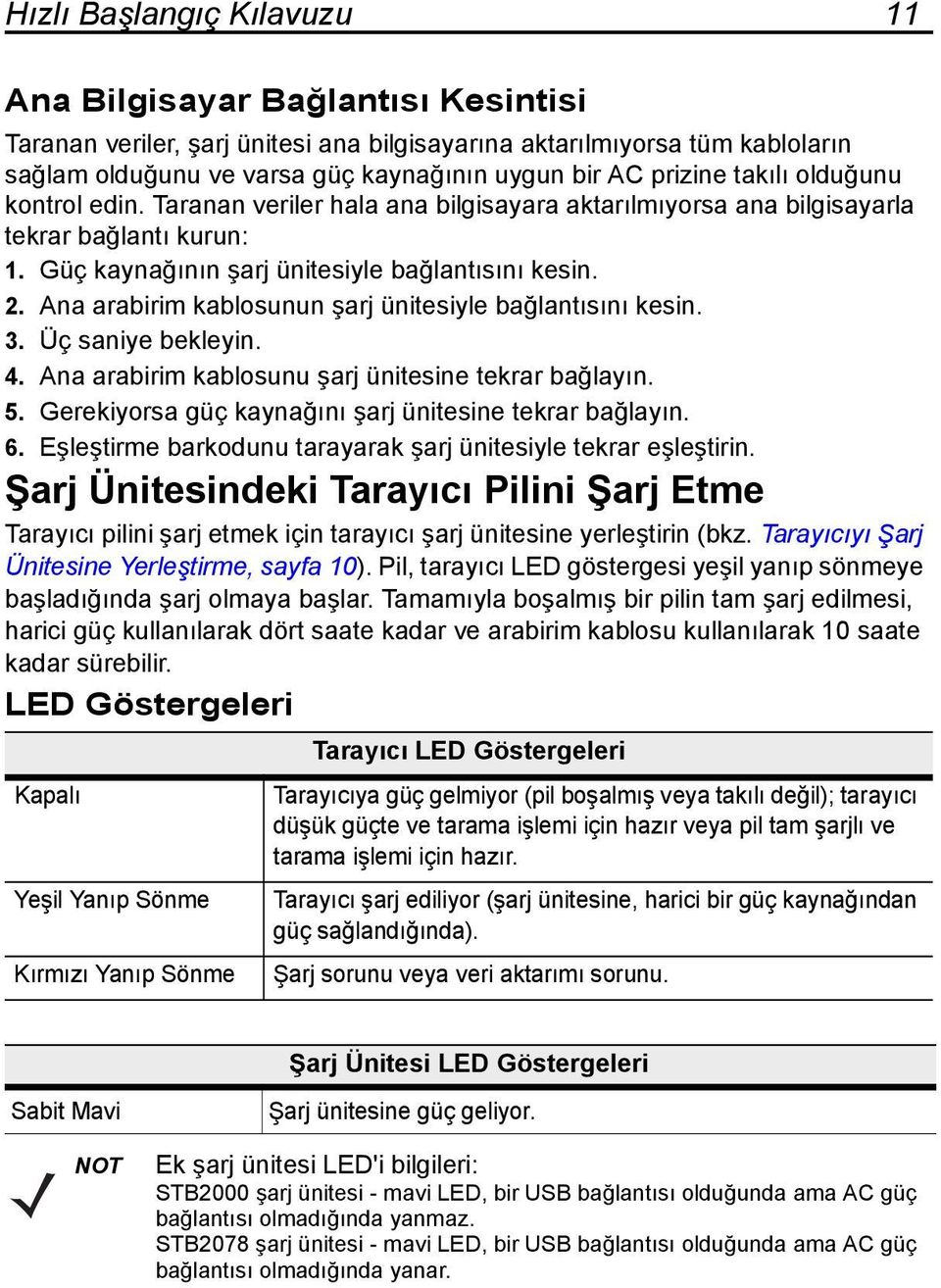 Ana arabirim kablosunun şarj ünitesiyle bağlantısını kesin. 3. Üç saniye bekleyin. 4. Ana arabirim kablosunu şarj ünitesine tekrar bağlayın. 5.