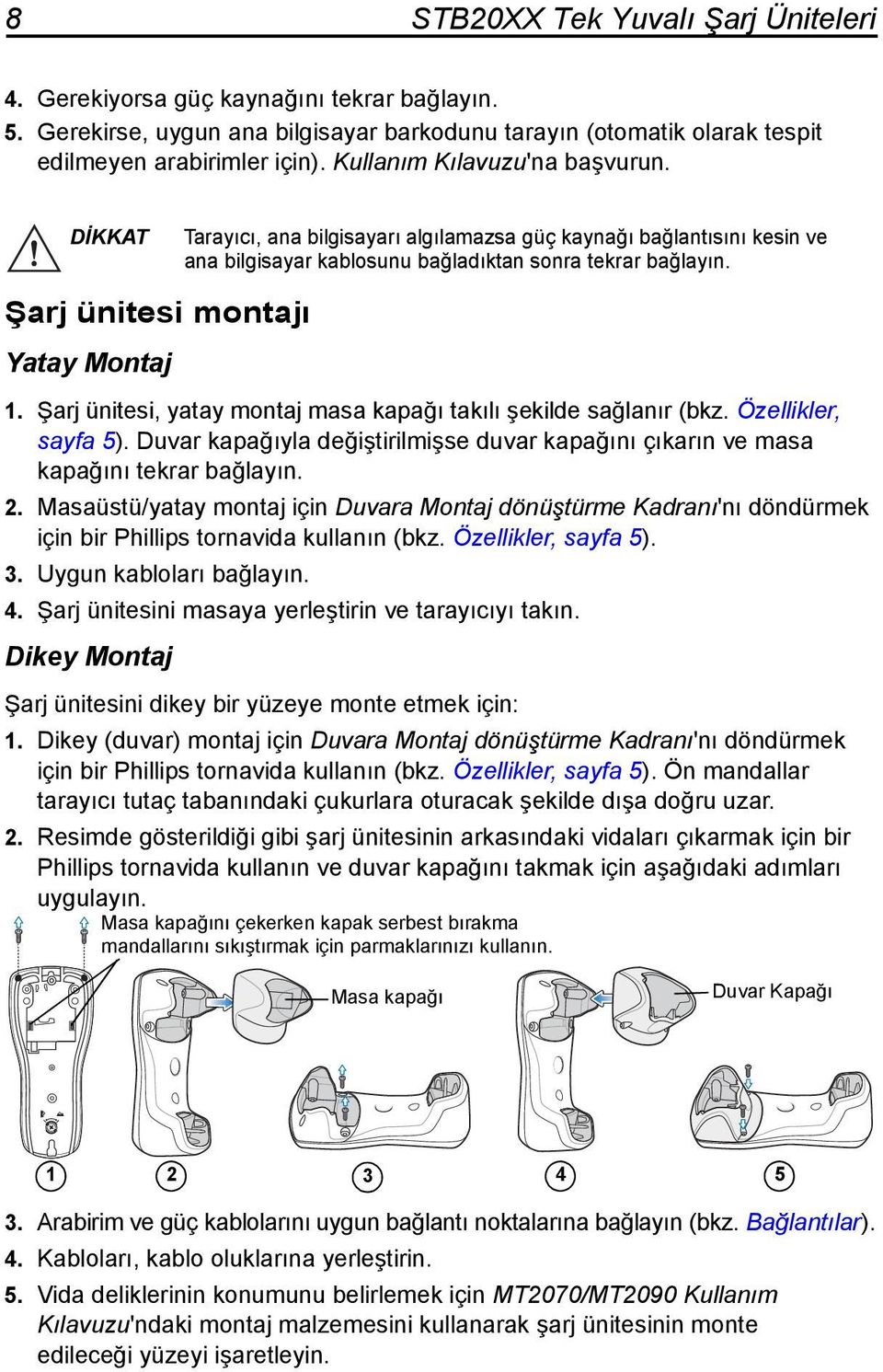 Şarj ünitesi montajı Yatay Montaj 1. Şarj ünitesi, yatay montaj masa kapağı takılı şekilde sağlanır (bkz. Özellikler, sayfa 5).