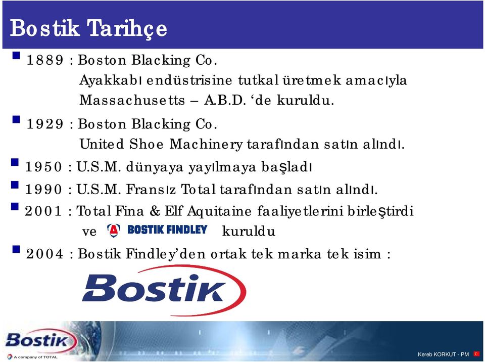 1929 : Boston Blacking Co. United Shoe Machinery taraf ndan sat n al nd. 1950 : U.S.M. dünyaya yay lmaya ba lad 1990 : U.