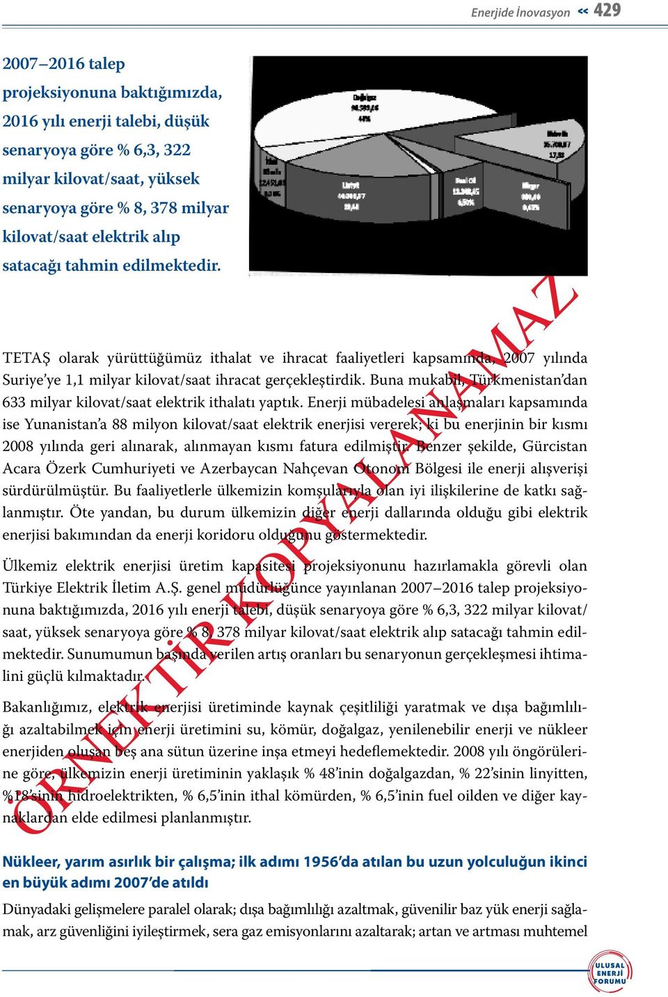 Buna mukabil, Türkmenistan dan 633 milyar kilovat/saat elektrik ithalatı yaptık.