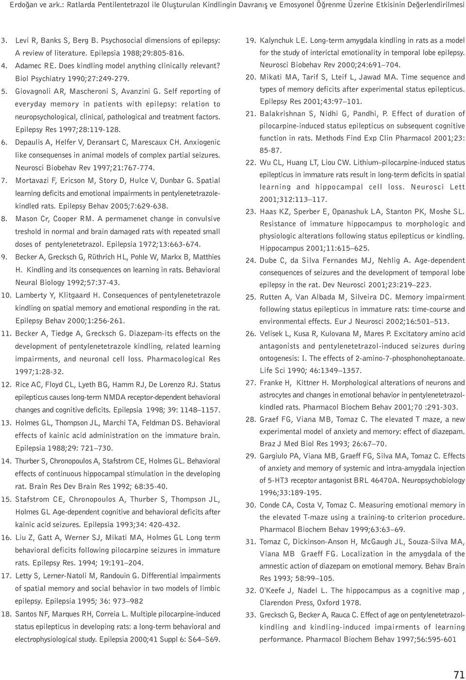 Self reporting of everyday memory in patients with epilepsy: relation to neuropsychological, clinical, pathological and treatment factors. Epilepsy Res 1997;28:119-128. 6.