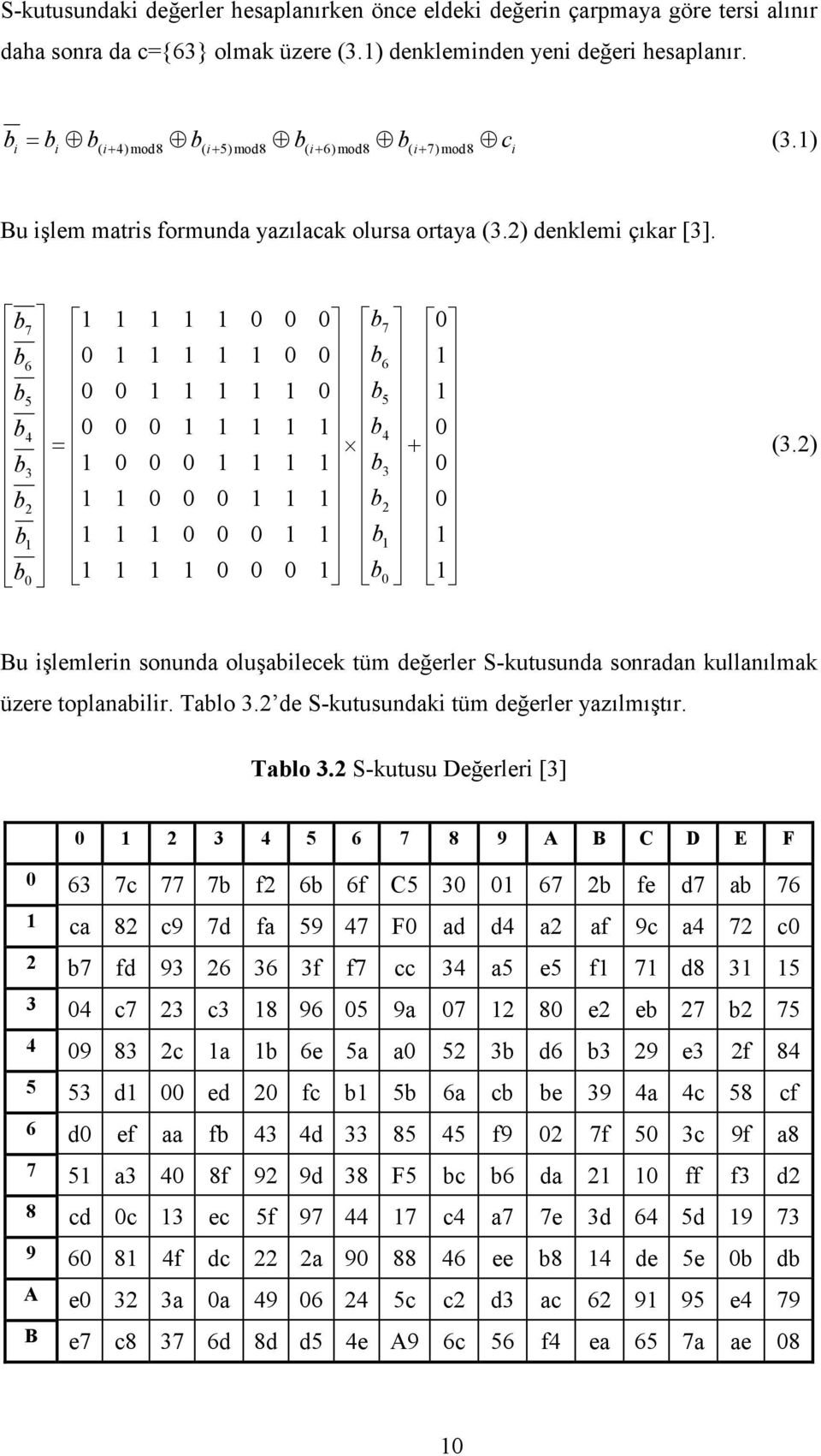 + = 2 3 4 5 6 7 2 3 4 5 6 7 b b b b b b b b b b b b b b b b (3.2) Bu işlemlerin sonunda oluşabilecek tüm değerler S-kutusunda sonradan kullanılmak üzere toplanabilir. Tablo 3.