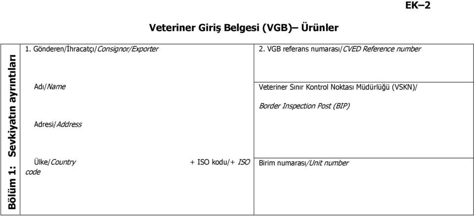 VGB referans numarası/cved Reference number Bölüm 1: Sevkiyatın ayrıntıları