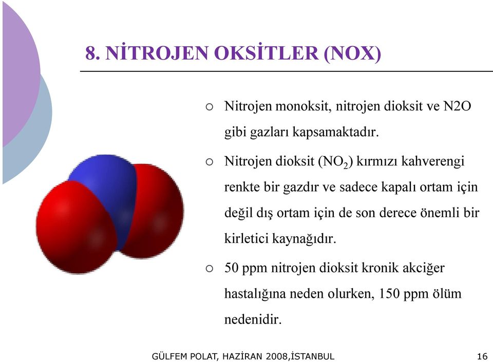 Nitrojen dioksit (NO 2 ) kırmızı kahverengi renkte bir gazdır ve sadece kapalı ortam