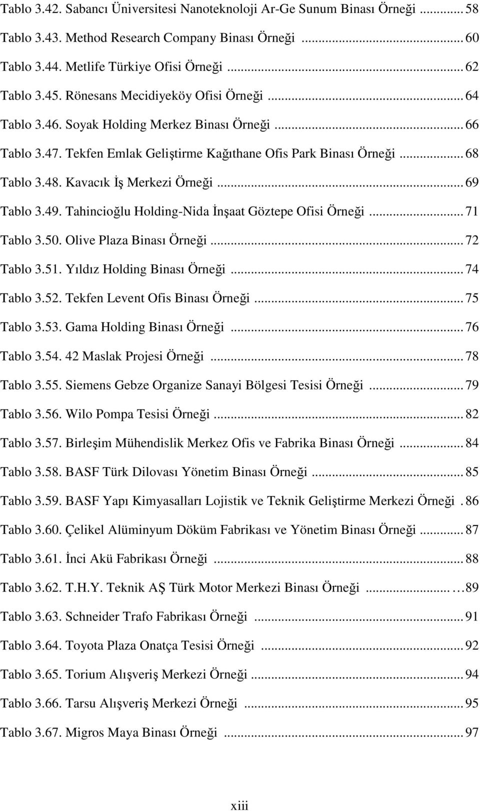 Kavacık Đş Merkezi Örneği... 69 Tablo 3.49. Tahincioğlu Holding-Nida Đnşaat Göztepe Ofisi Örneği... 71 Tablo 3.50. Olive Plaza Binası Örneği... 72 Tablo 3.51. Yıldız Holding Binası Örneği... 74 Tablo 3.