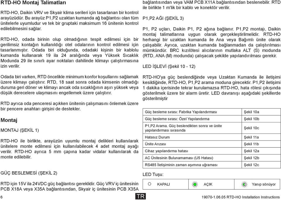 RTD-HO, odada birinin olup olmadığının tespit edilmesi için bir gerilimsiz kontağın kullanıldığı otel odalarının kontrol edilmesi için tasarlanmıştır.