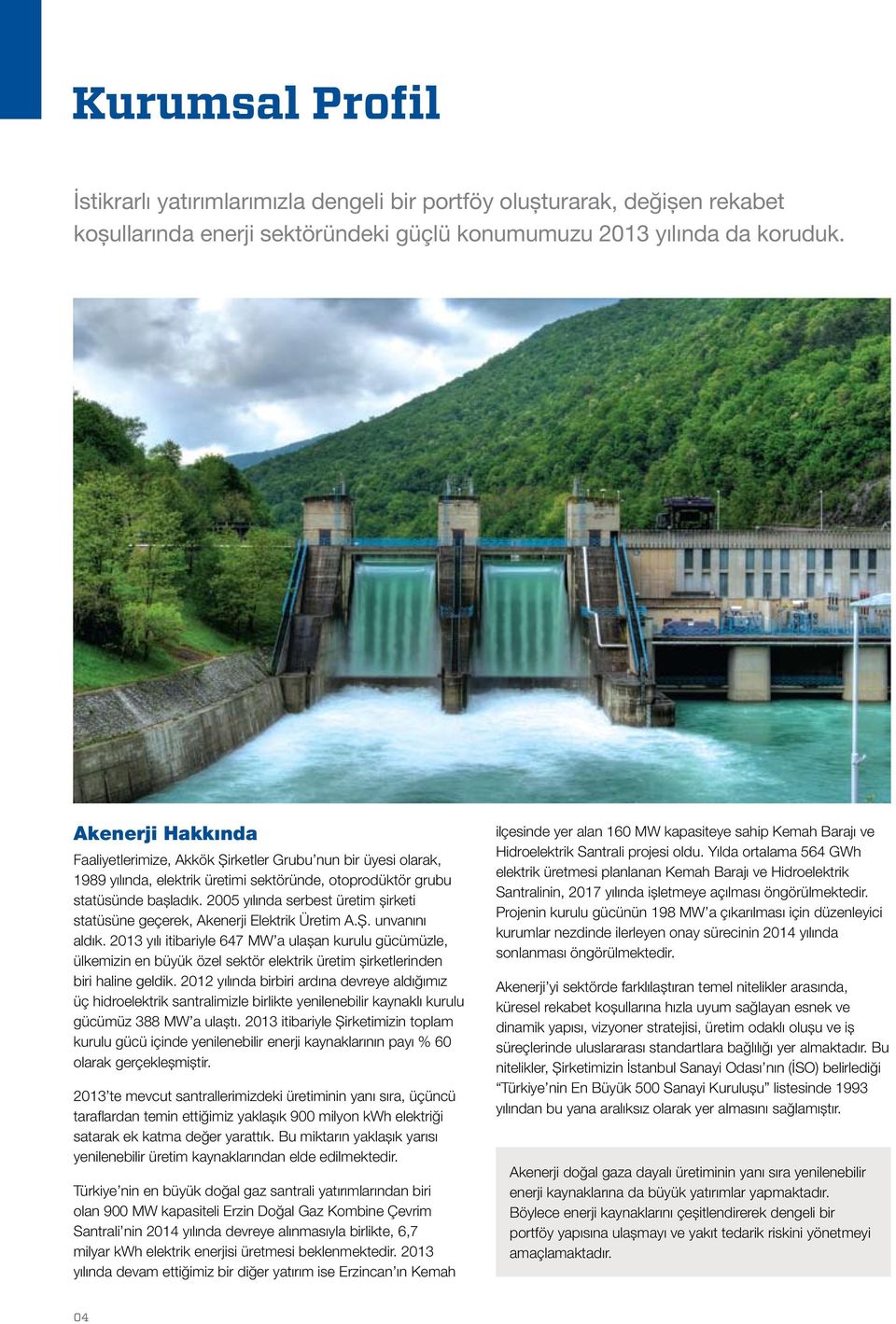 2005 yılında serbest üretim şirketi statüsüne geçerek, Akenerji Elektrik Üretim A.Ş. unvanını aldık.