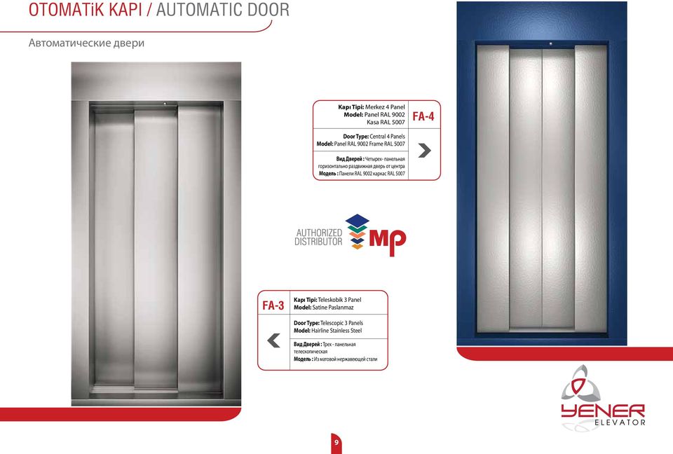 центра Модель : Панели RAL 9002 каркас RAL 5007 FA-3 Kapı Tipi: Teleskobik 3 Panel Model: Satine Paslanmaz Door Type: