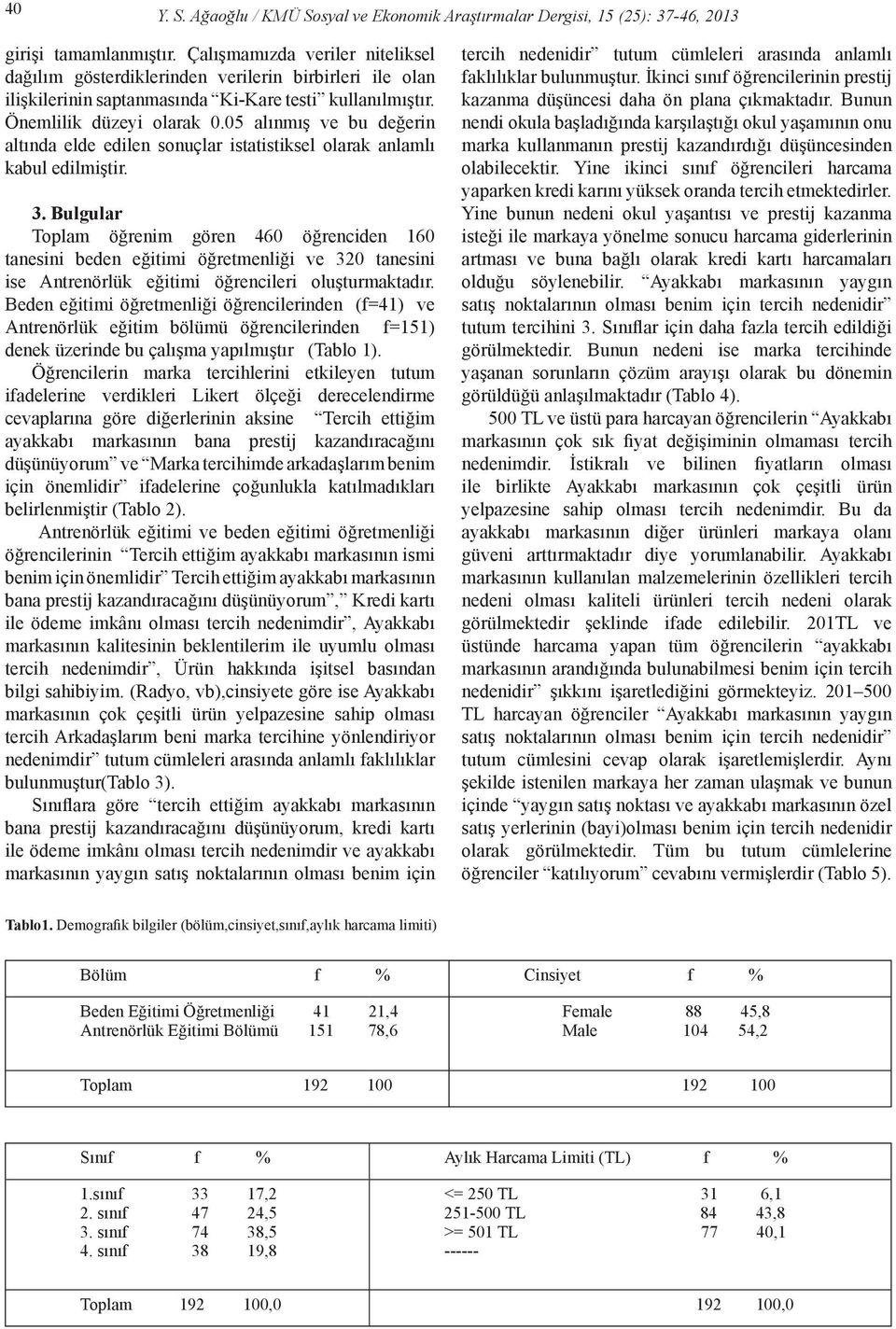 05 alınmış ve bu değerin altında elde edilen sonuçlar istatistiksel olarak anlamlı kabul edilmiştir. 3.