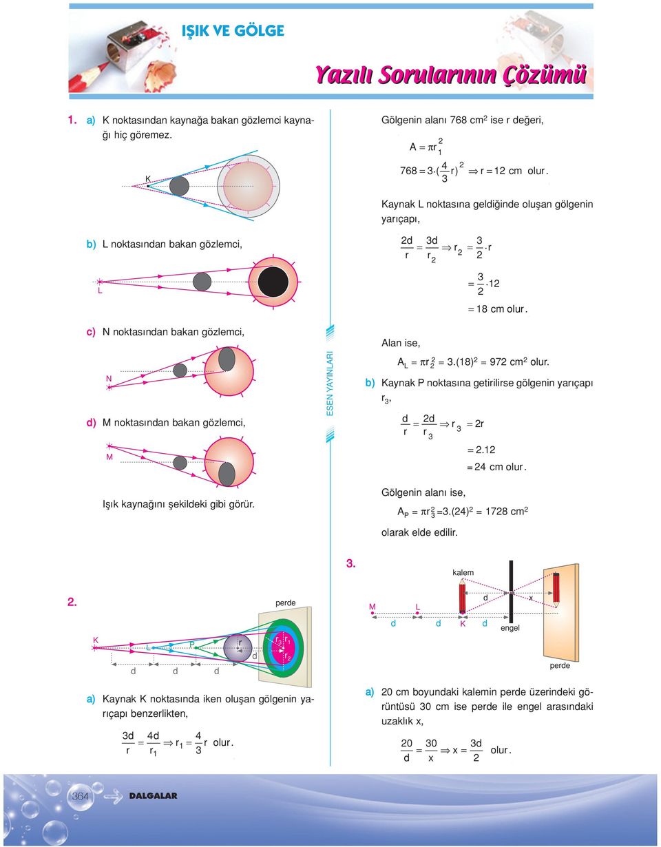 c) N noktas nan bakan gözlemci, N ) M noktas nan bakan gözlemci, M Alan ise, A π.(8) 7 cm olu. b) aynak P noktas na getiilise nin ya çap,. 4 cm olu.