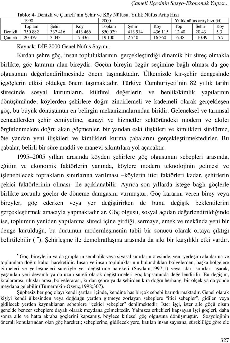 850 029 413 914 436 115 12.40 20.43 5.3 Çameli 20 379 3 043 17 336 19 100 2 740 16 360-6.48-10.49-5.7 Kaynak: DİE 2000 Genel Nüfus Sayımı.