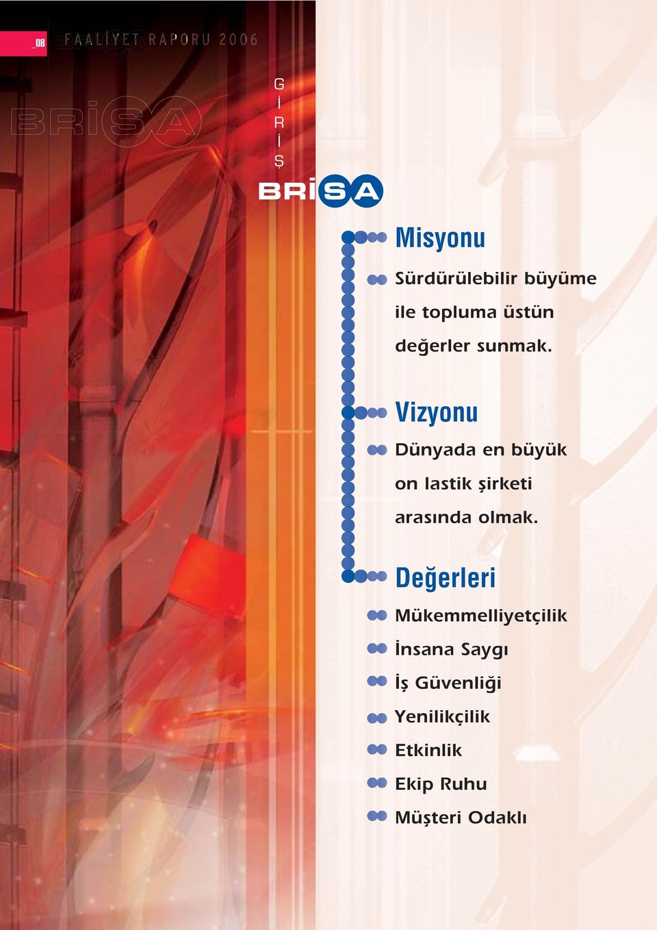 Vizyonu Dünyada en büyük on lastik flirketi aras nda olmak.