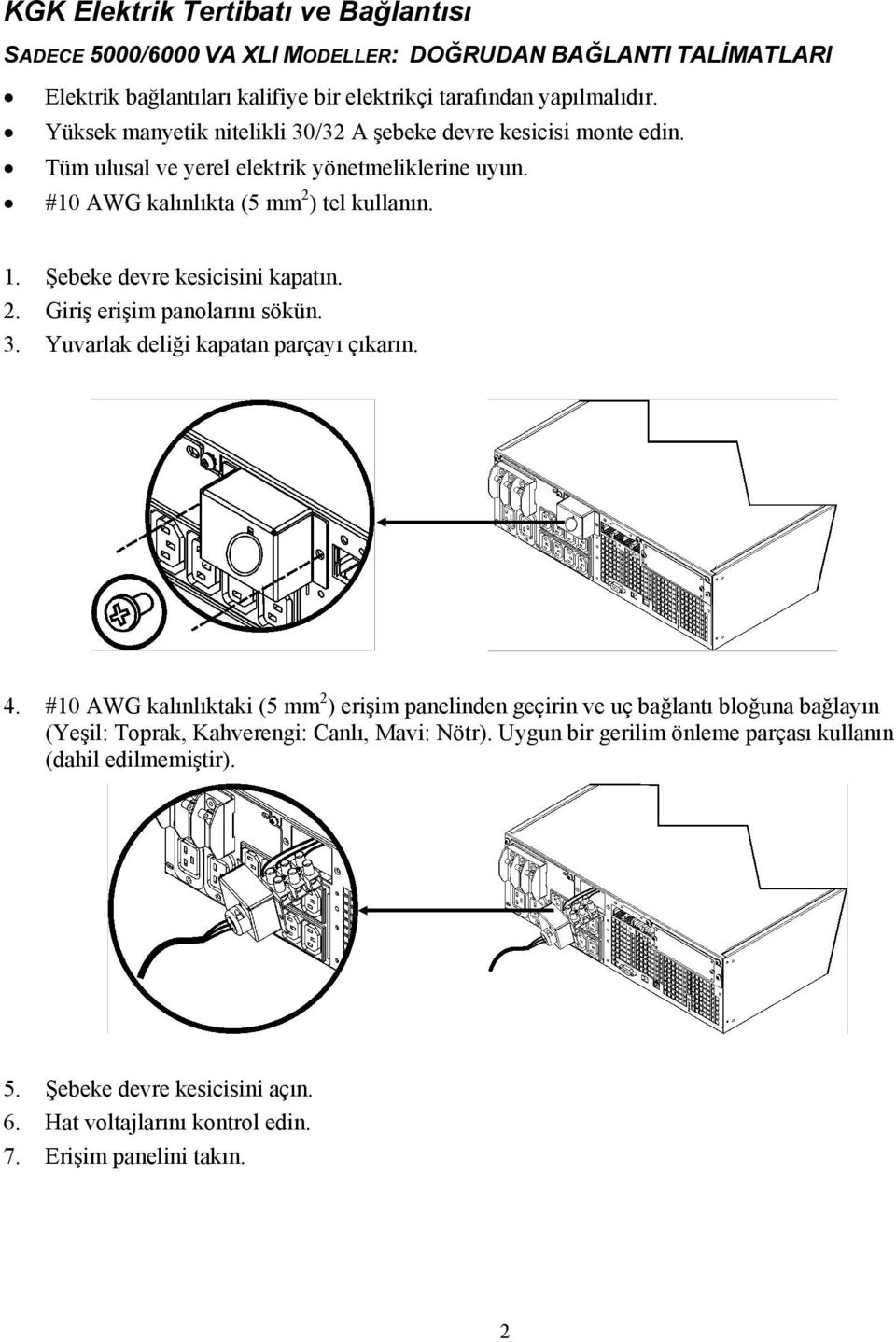 Şebeke devre kesicisini kapatõn. 2. Giriş erişim panolarõnõ sökün. 3. Yuvarlak deliği kapatan parçayõ çõkarõn. 4.