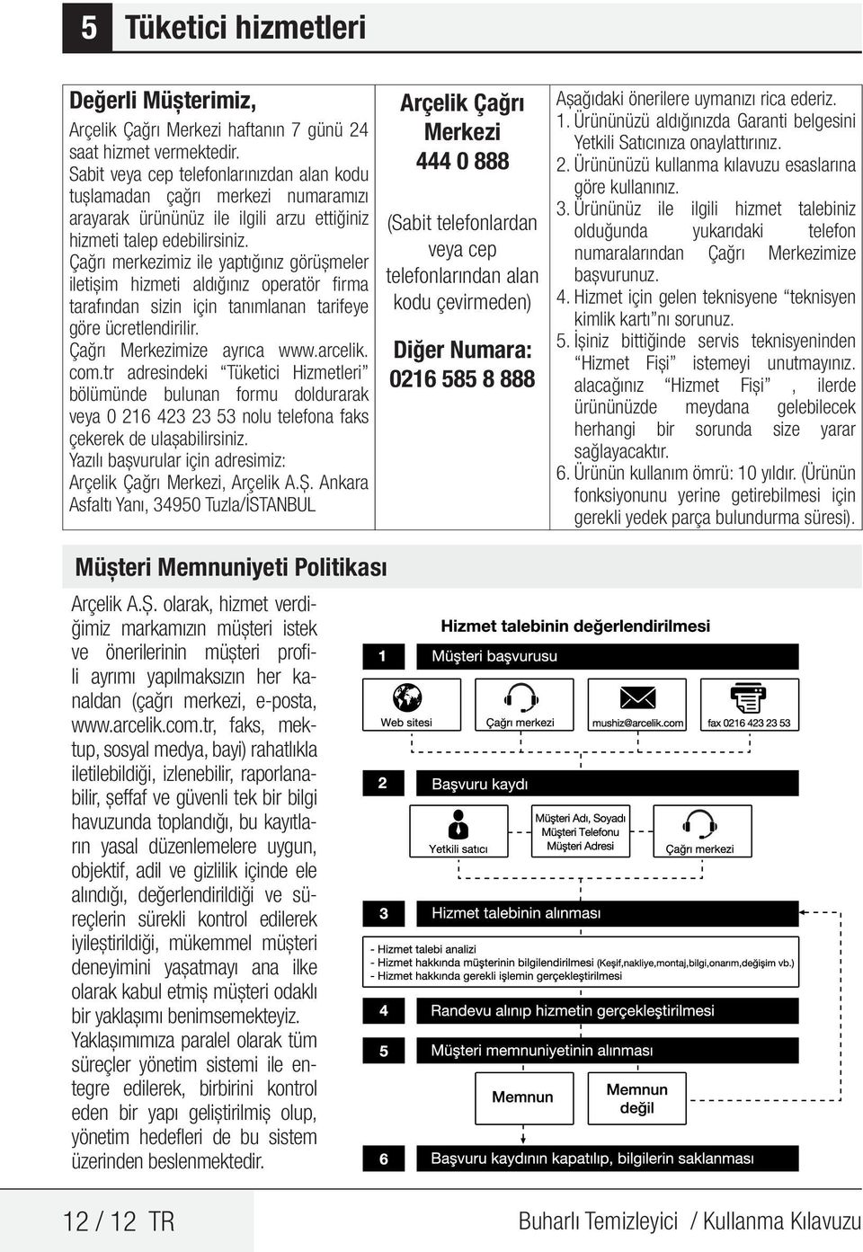 Çağrı merkezimiz ile yaptığınız görüşmeler iletişim hizmeti aldığınız operatör firma tarafından sizin için tanımlanan tarifeye göre ücretlendirilir. Çağrı Merkezimize ayrıca www.arcelik. com.