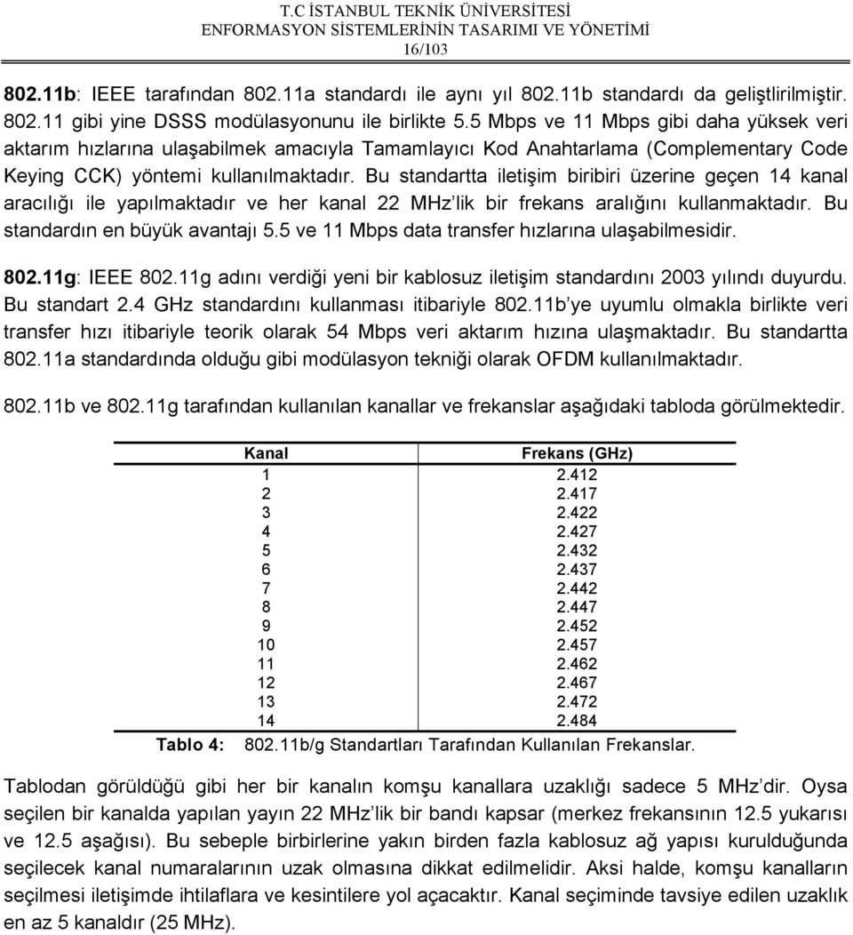 Bu standartta iletişim biribiri üzerine geçen 14 kanal aracılığı ile yapılmaktadır ve her kanal 22 MHz lik bir frekans aralığını kullanmaktadır. Bu standardın en büyük avantajı 5.