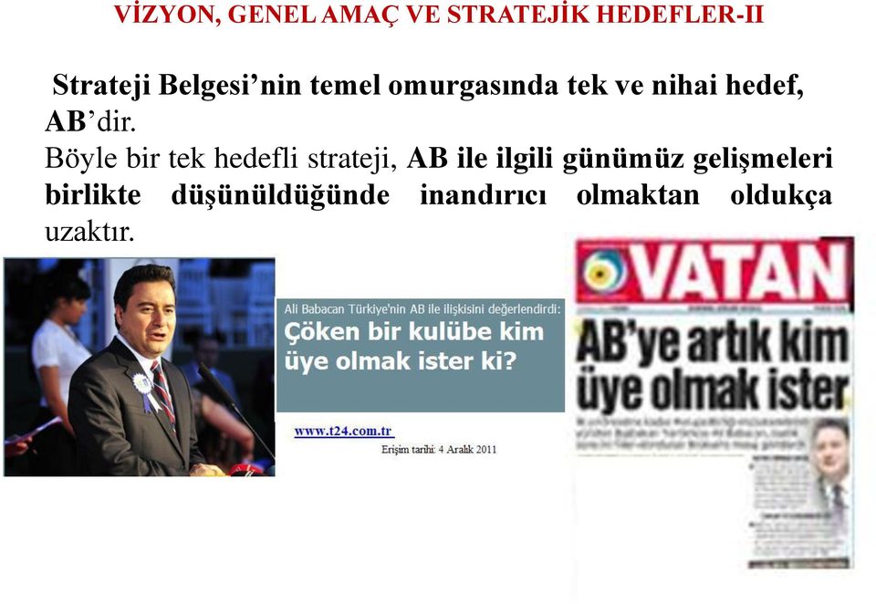 Böyle bir tek hedefli strateji, AB ile ilgili günümüz