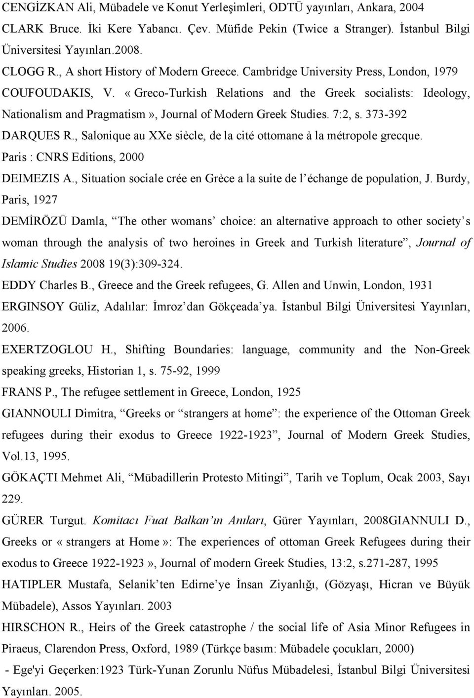«Greco-Turkish Relations and the Greek socialists: Ideology, Nationalism and Pragmatism», Journal of Modern Greek Studies. 7:2, s. 373-392 DARQUES R.