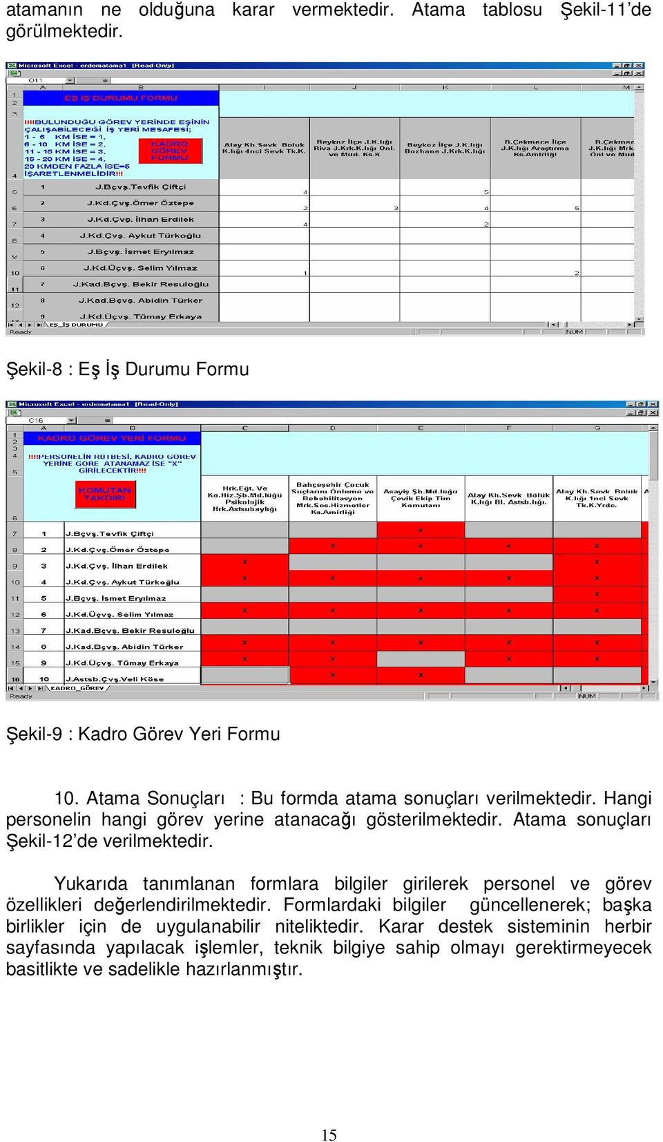 Atama sonuçları Şekil-12 de verilmektedir. Yukarıda tanımlanan formlara bilgiler girilerek personel ve görev özellikleri değerlendirilmektedir.