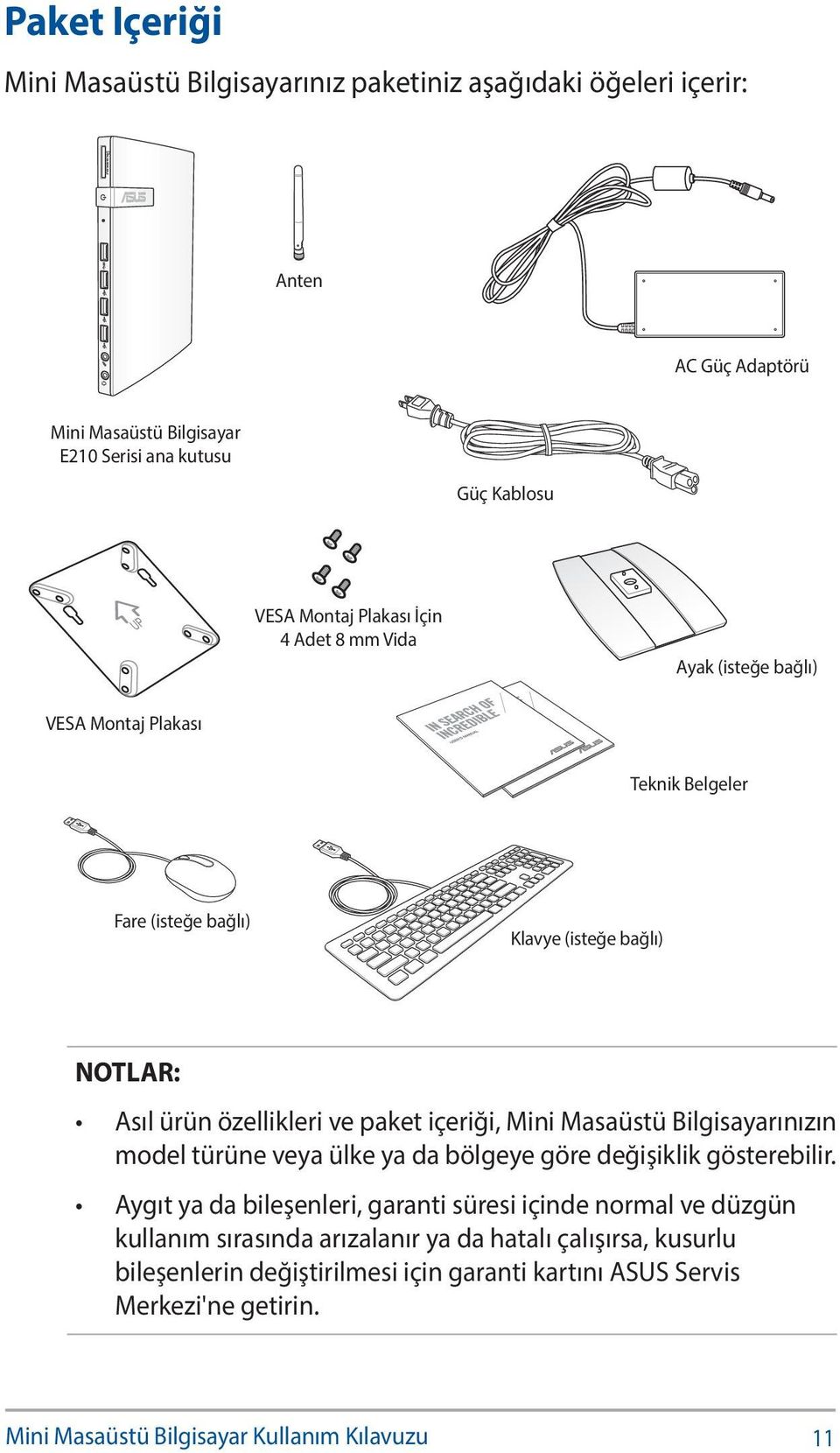 Mini Masaüstü Bilgisayarınızın model türüne veya ülke ya da bölgeye göre değişiklik gösterebilir.