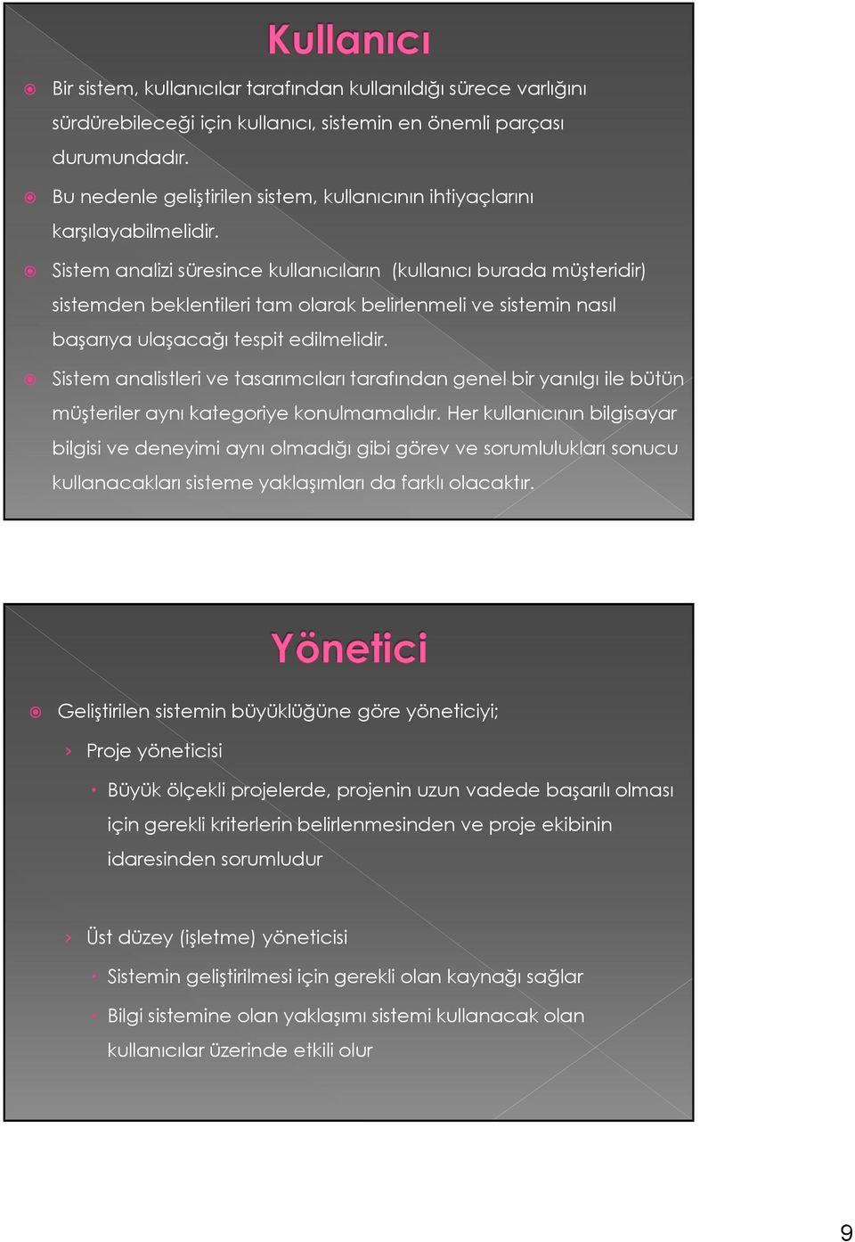 Sistem analizi süresince kullanıcıların (kullanıcı burada müşteridir) sistemden beklentileri tam olarak belirlenmeli ve sistemin nasıl başarıya ulaşacağı tespit edilmelidir.