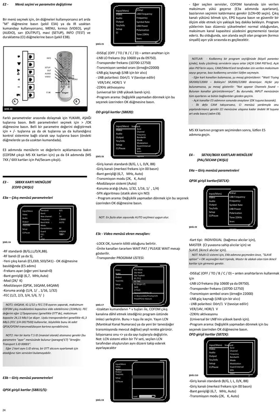 ŞEKİL E5 DiSEqC LNB Frequency Frequency Symbol Rate LNB Power Polarization Tone 22KHz Searc ograms Pr - Eğer seçilen servisler, COFDM kanalında izin verilen maksimum yükü geçerse (E3a adımında