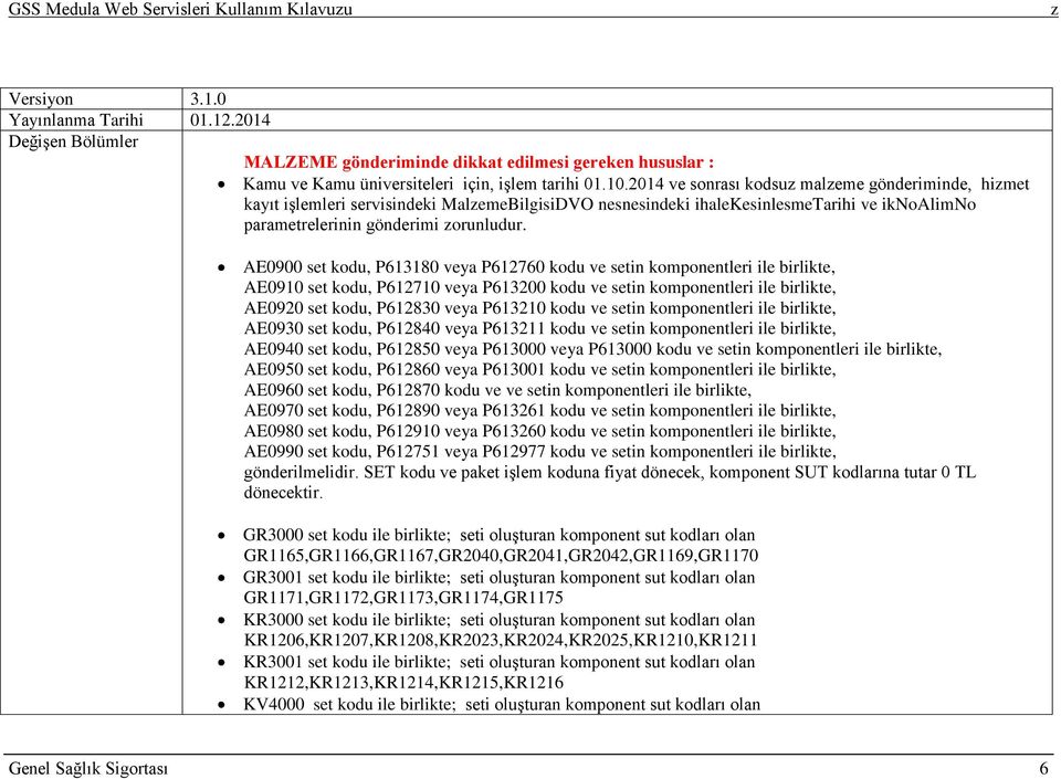 AE0900 set kodu, P613180 veya P612760 kodu ve setin komponentleri ile birlikte, AE0910 set kodu, P612710 veya P613200 kodu ve setin komponentleri ile birlikte, AE0920 set kodu, P612830 veya P613210