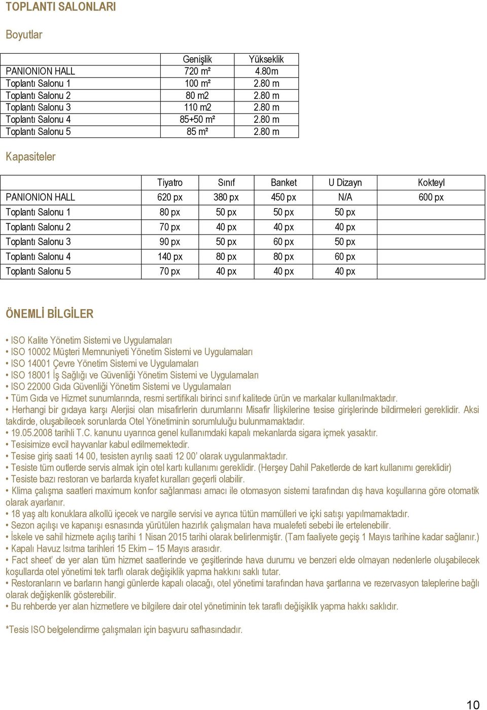 80 m Kapasiteler Tiyatro Sınıf Banket U Dizayn Kokteyl PANIONION HALL 620 px 380 px 450 px N/A 600 px Toplantı Salonu 1 80 px 50 px 50 px 50 px Toplantı Salonu 2 70 px 40 px 40 px 40 px Toplantı