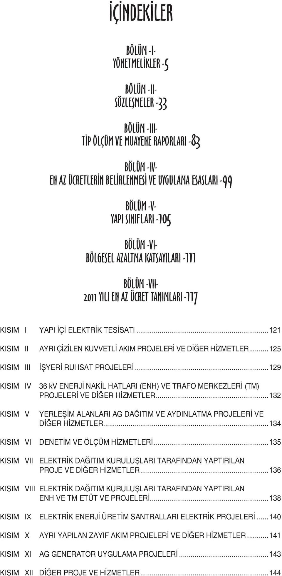 ..121 KISIM II AYRI ÇİZİLEN KUVVETLİ AKIM PROJELERİ VE DİĞER HİZMETLER... 125 KISIM III KISIM IV KISIM V İŞYERİ RUHSAT PROJELERİ.