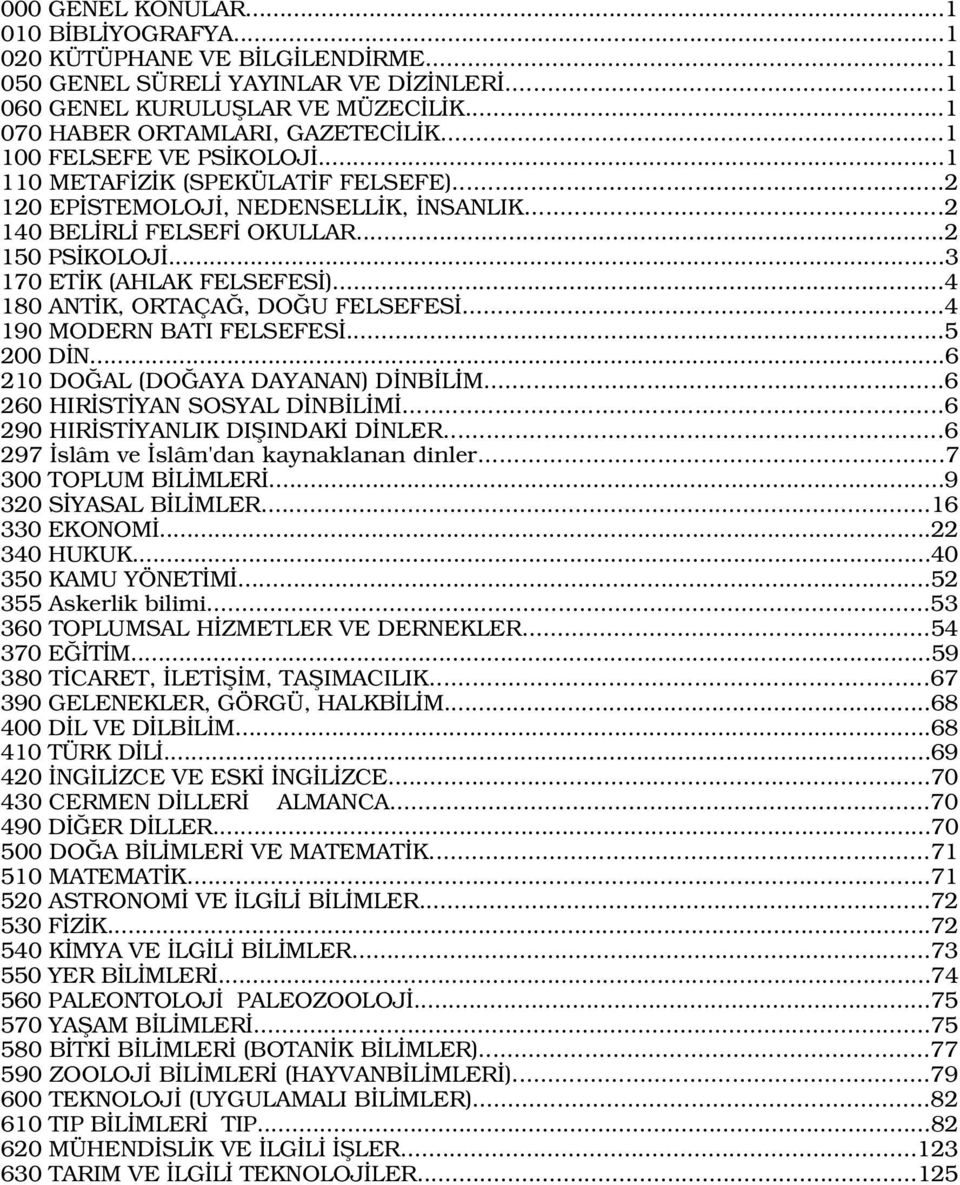 ..4 180 ANT K, ORTAÇA, DO U FELSEFES...4 190 MODERN BATI FELSEFES...5 200 D N...6 210 DO AL (DO AYA DAYANAN) D NB L M...6 260 HIR ST YAN SOSYAL D NB L M...6 290 HIR ST YANLIK DIfiINDAK D NLER.