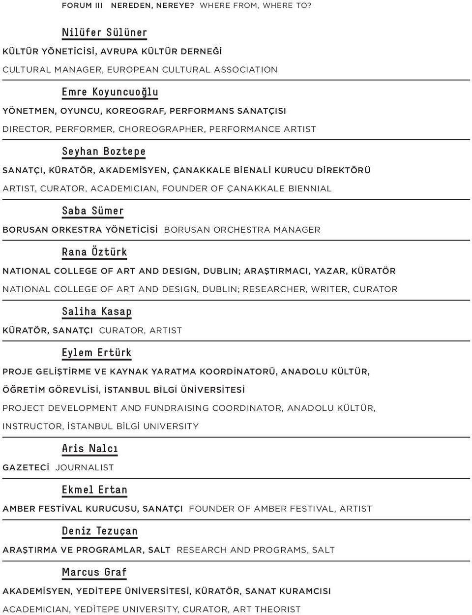 Choreographer, Performance Artist Seyhan Boztepe Sanatçı, Küratör, Akademisyen, Çanakkale Bienali Kurucu Direktörü Artist, Curator, Academician, Founder of Çanakkale Biennial Saba Sümer Borusan