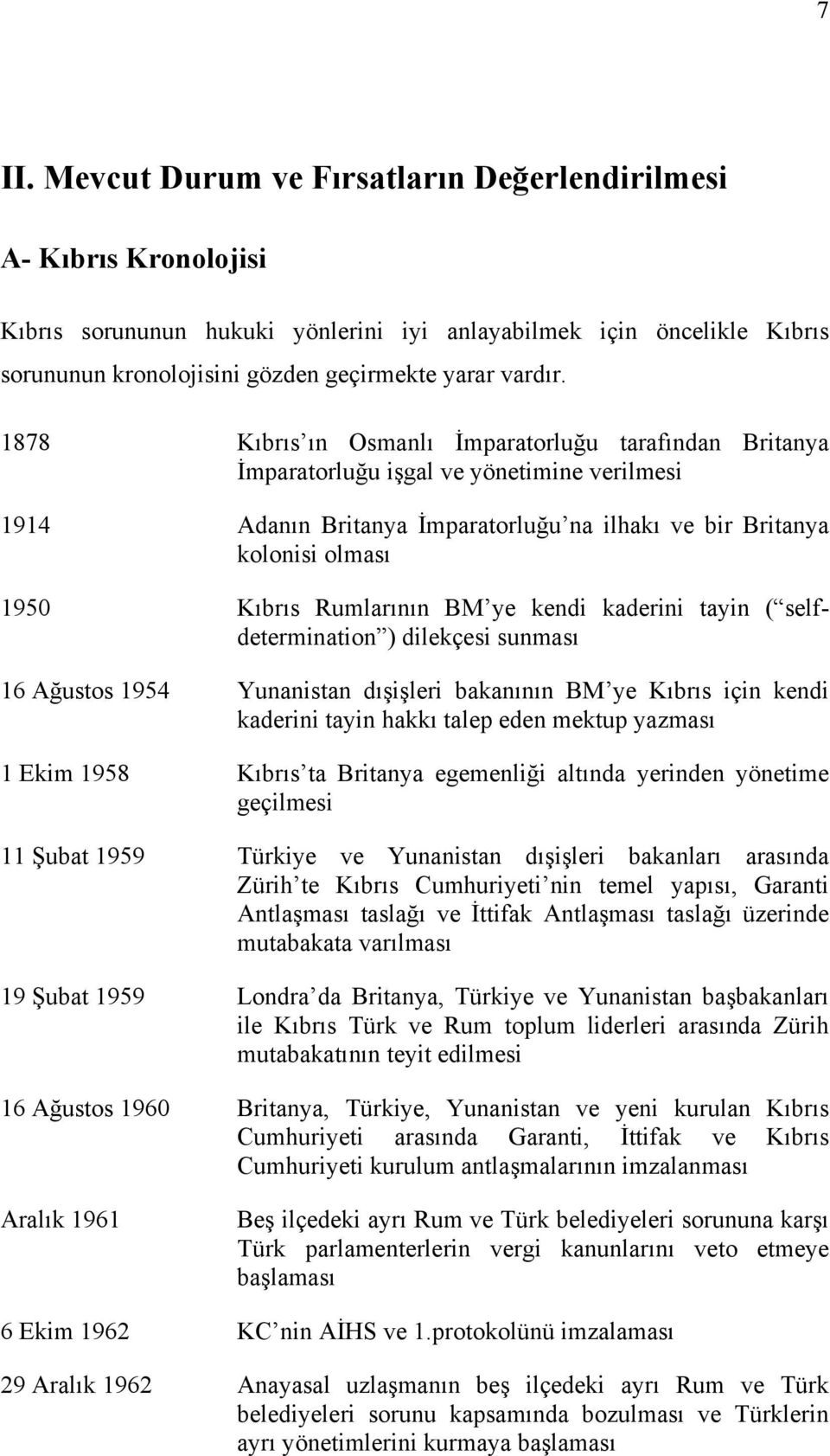 1878 Kıbrıs ın Osmanlı İmparatorluğu tarafından Britanya İmparatorluğu işgal ve yönetimine verilmesi 1914 Adanın Britanya İmparatorluğu na ilhakı ve bir Britanya kolonisi olması 1950 Kıbrıs