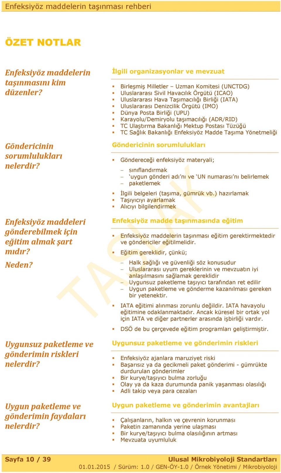 İlgili organizasyonlar ve mevzuat BirleĢmiĢ Milletler Uzman Komitesi (UNCTDG) Uluslararası Sivil Havacılık Örgütü (ICAO) Uluslararası Hava TaĢımacılığı Birliği (IATA) Uluslararası Denizcilik Örgütü