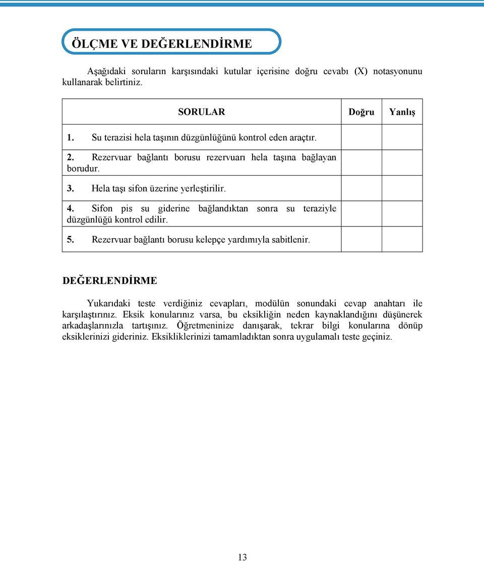 Sifon pis su giderine bağlandıktan sonra su teraziyle düzgünlüğü kontrol edilir. 5. Rezervuar bağlantı borusu kelepçe yardımıyla sabitlenir.