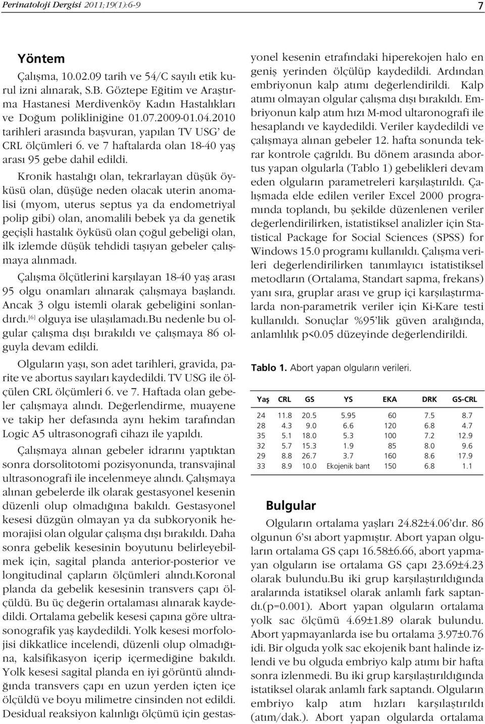 ve 7 haftalarda olan 18-40 yafl aras 95 gebe dahil edildi.