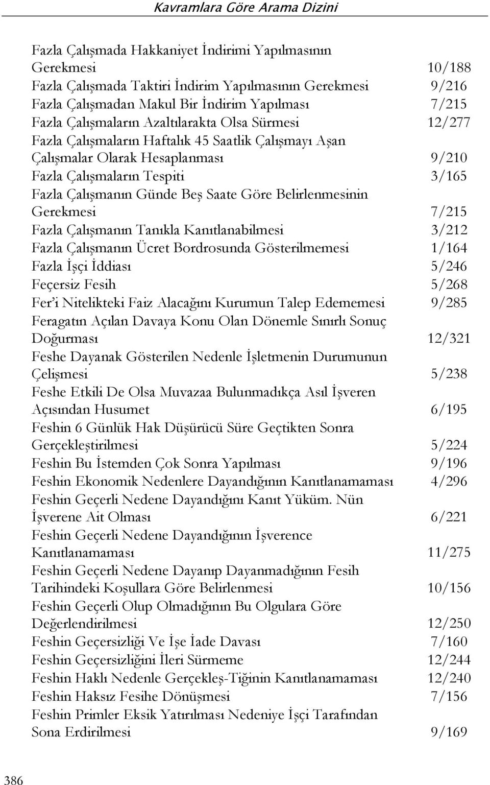 Belirlenmesinin Gerekmesi 7/215 Fazla Çalışmanın Tanıkla Kanıtlanabilmesi 3/212 Fazla Çalışmanın Ücret Bordrosunda Gösterilmemesi 1/164 Fazla İşçi İddiası 5/246 Feçersiz Fesih 5/268 Fer i Nitelikteki