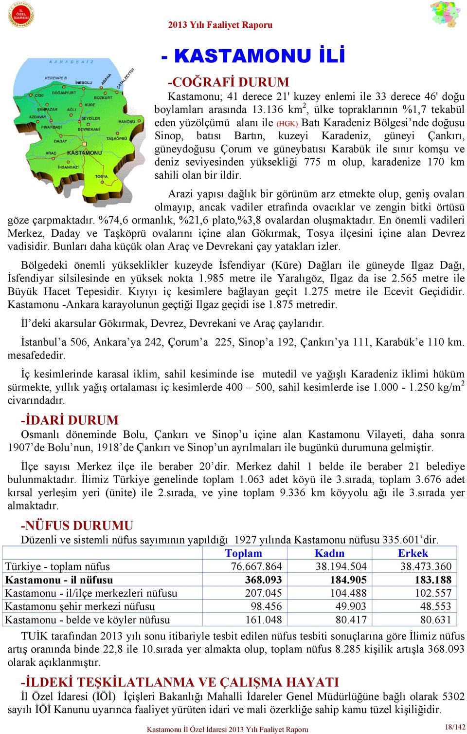 Karabük ile sınır komşu ve deniz seviyesinden yüksekliği 775 m olup, karadenize 170 km sahili olan bir ildir.