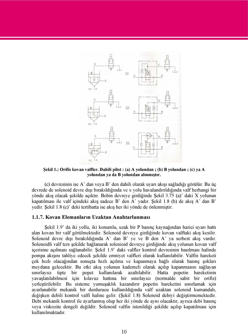 Bu üç devrede de solenoid devre dışı bırakıldığında ve x yolu havalandırıldığında valf herhangi bir yönde akış olacak şekilde açıktır. Bobin devreye girdiğinde Şekil 3.