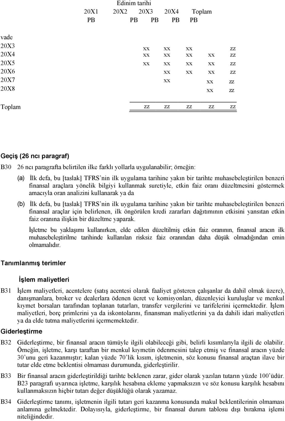 faiz oranı düzeltmesini göstermek amacıyla oran analizini kullanarak ya da (b) Đlk defa, bu [taslak] TFRS nin ilk uygulama tarihine yakın bir tarihte muhasebeleştirilen benzeri finansal araçlar için