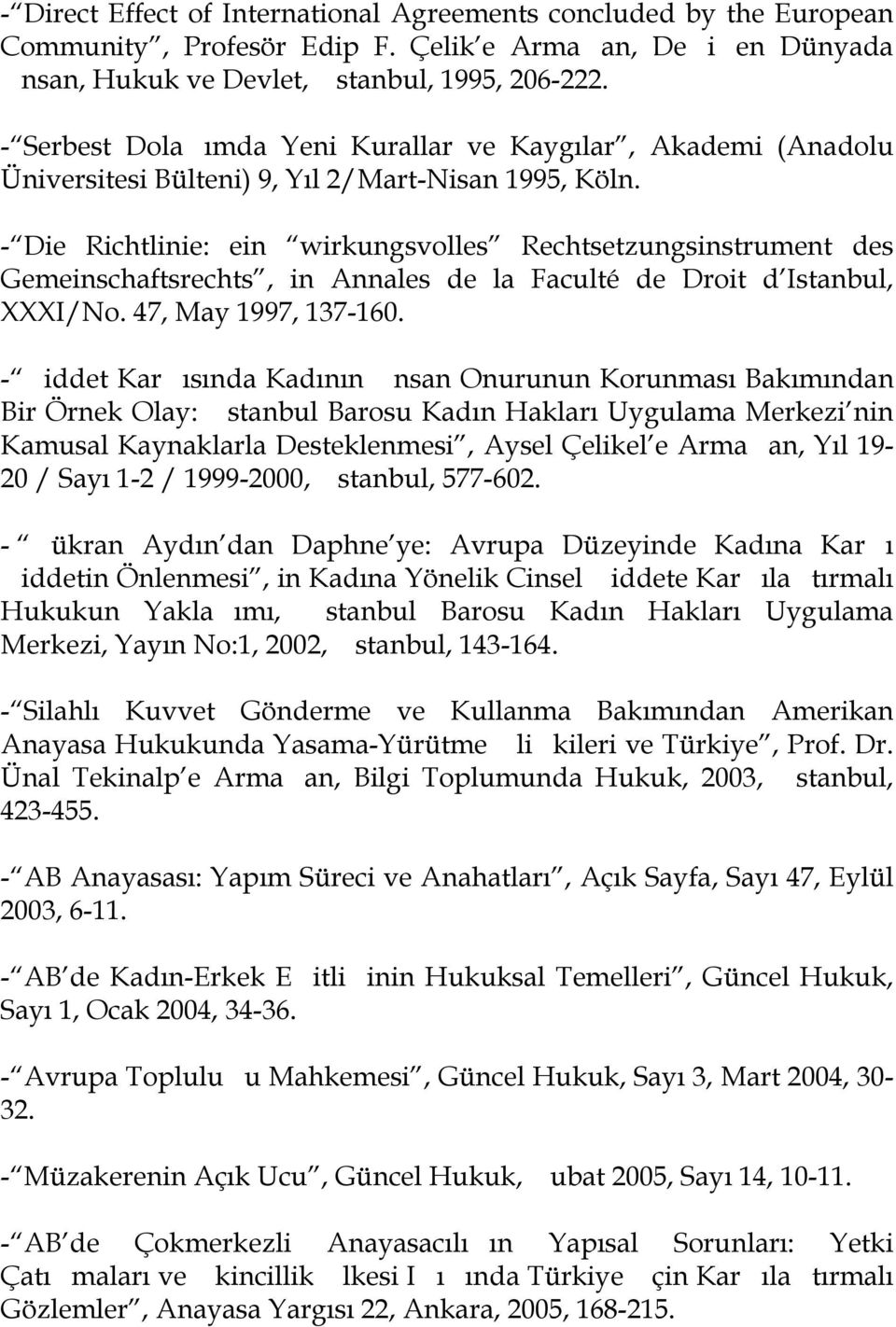 - Die Richtlinie: ein wirkungsvolles Rechtsetzungsinstrument des Gemeinschaftsrechts, in Annales de la Faculté de Droit d Istanbul, XXXI/No. 47, May 1997, 137-160.