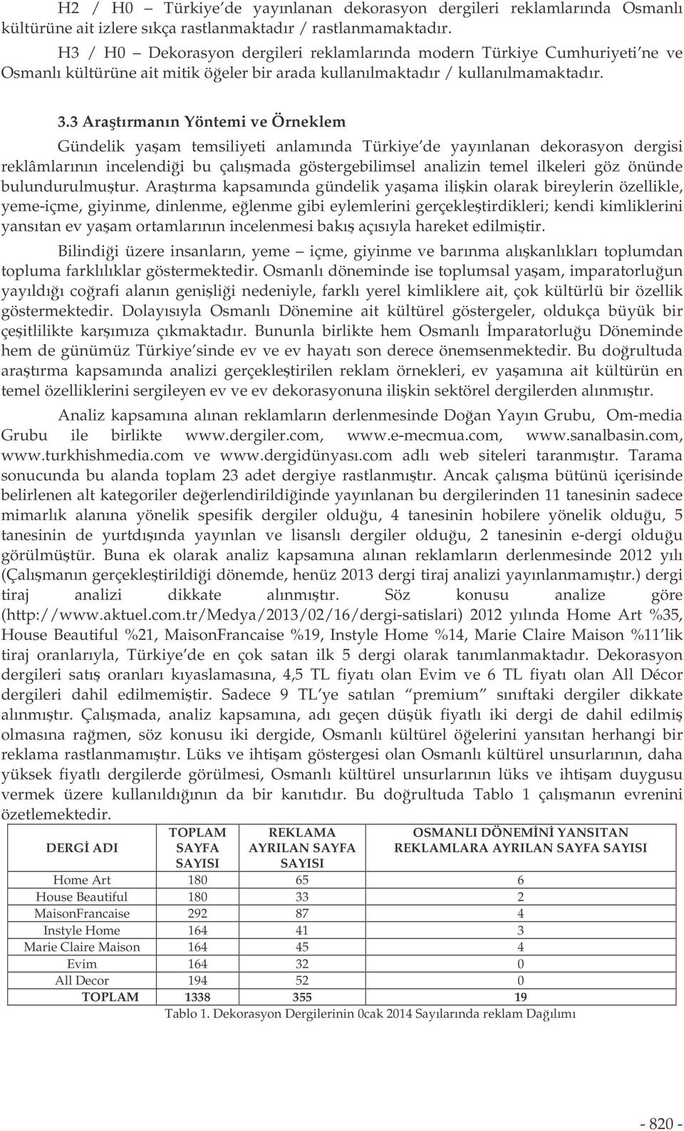 3 Aratırmanın Yöntemi ve Örneklem Gündelik yaam temsiliyeti anlamında Türkiye de yayınlanan dekorasyon dergisi reklâmlarının incelendii bu çalımada göstergebilimsel analizin temel ilkeleri göz önünde