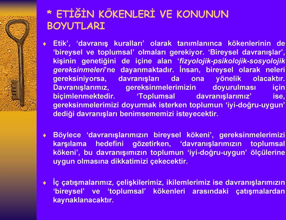 İnsan, bireysel olarak neleri gereksiniyorsa, davranışları da ona yönelik olacaktır. Davranışlarımız, gereksinmelerimizin doyurulması için biçimlenmektedir.