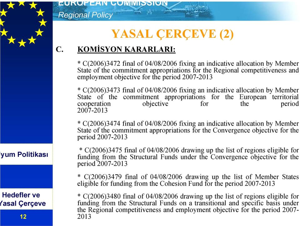 the period 2007-2013 * C(2006)3473 final of 04/08/2006 fixing an indicative allocation by Member State of the commitment appropriations for the European territorial cooperation objective for the