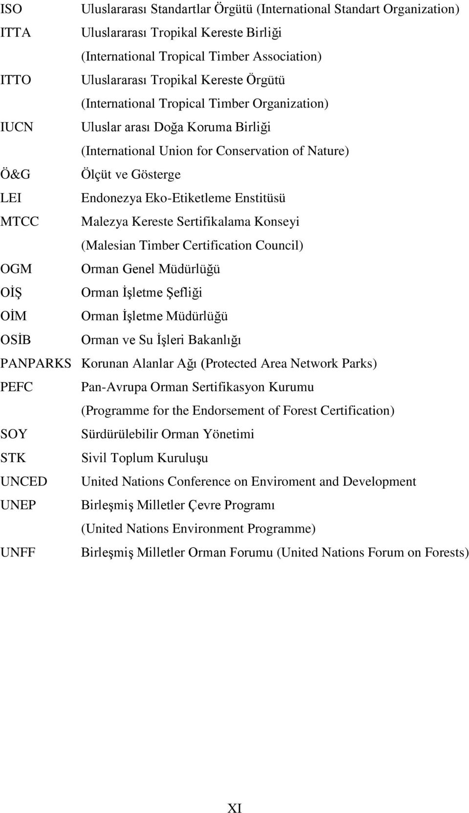 Enstitüsü MTCC Malezya Kereste Sertifikalama Konseyi (Malesian Timber Certification Council) OGM Orman Genel Müdürlüğü OİŞ Orman İşletme Şefliği OİM Orman İşletme Müdürlüğü OSİB Orman ve Su İşleri