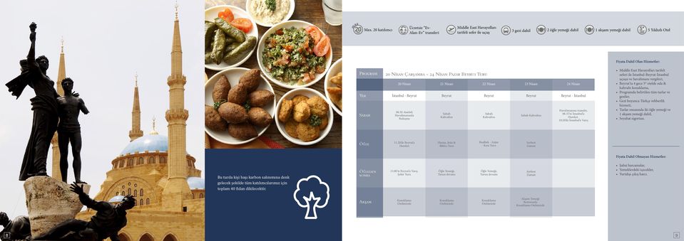 30 Atatürk Havalimanında Buluşma 21 Nisan Beyrut Kahvaltısı 22 Nisan Beyrut Kahvaltısı 23 Nisan Beyrut Kahvaltısı 24 Nisan Beyrut - İstanbul Havalimanına, 08.35 te İstanbul a Hareket.